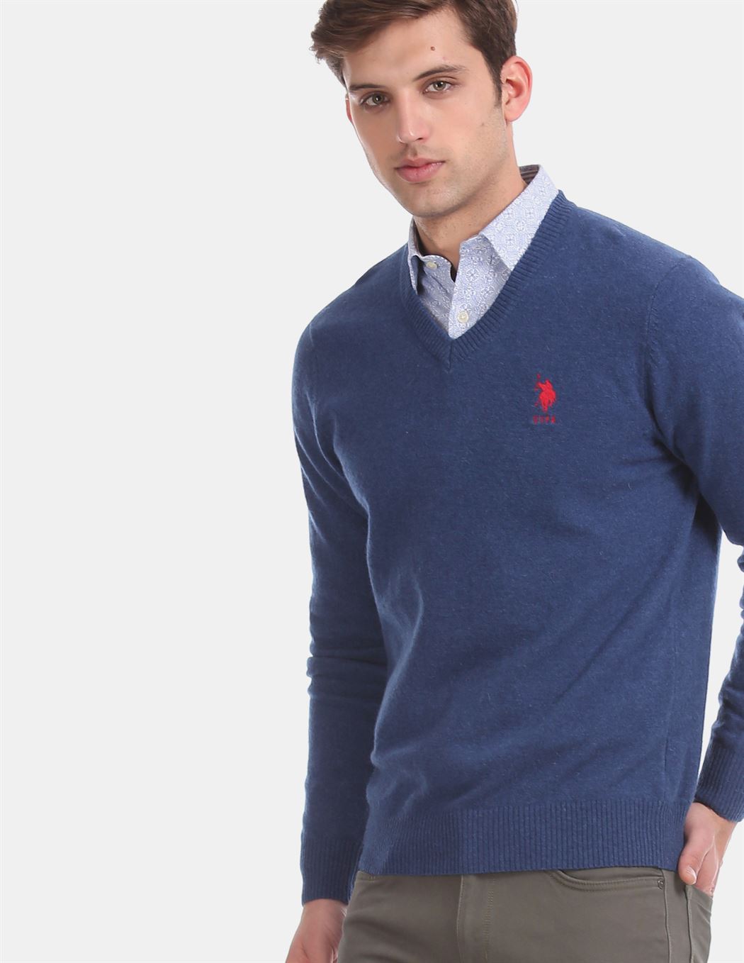 U.S.Polo Association Men'S Casual Wear Solid Blue Sweater
